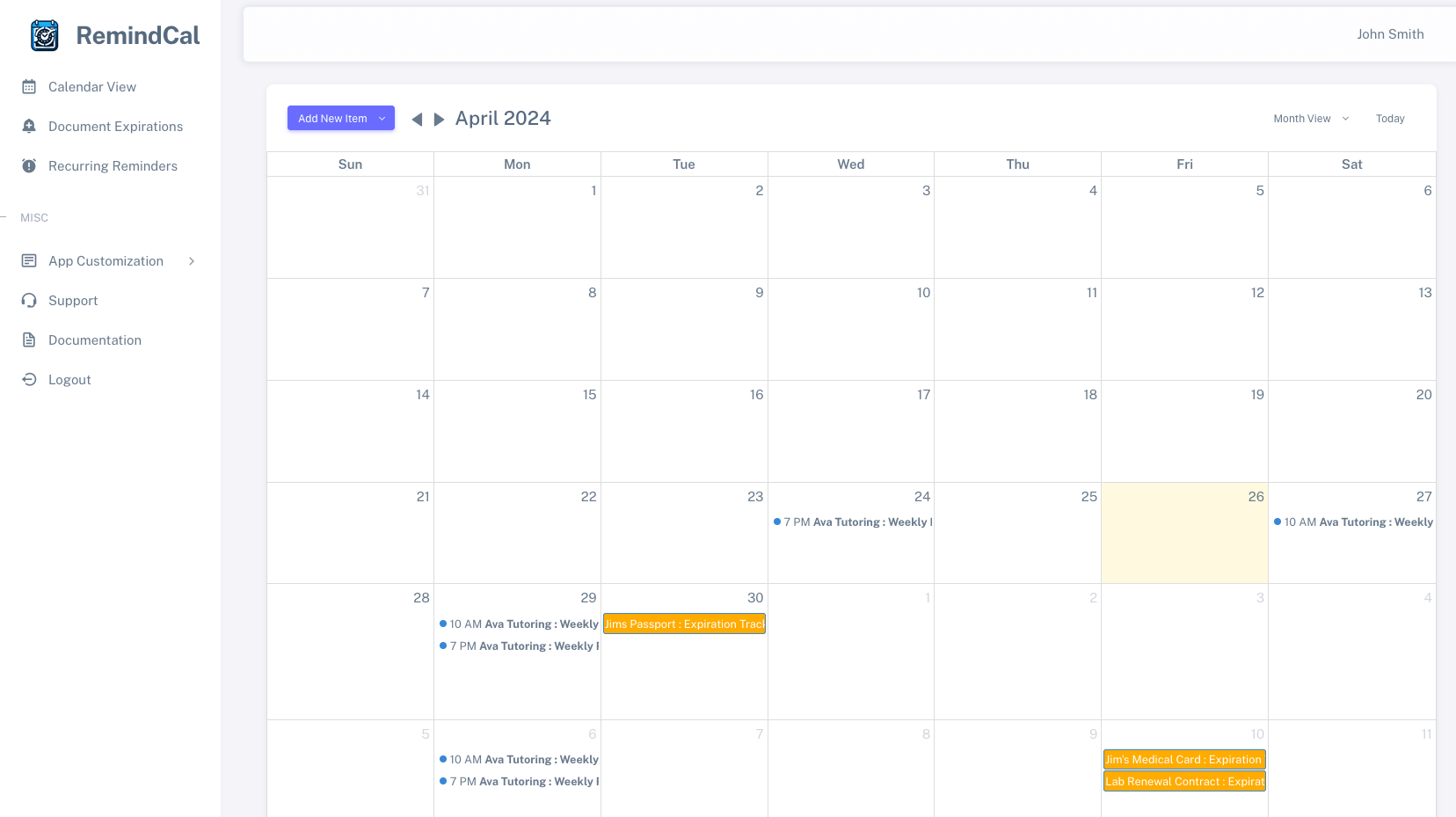 Due Date Calendar View